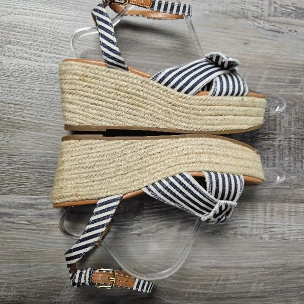 J Crew Womens Striped Knot Bow Platform Espadrille Wedge Sandals 7.5 Nautical